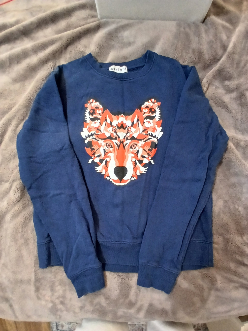 Navy Blue Crewneck Sweater with Orange Fox Graphic